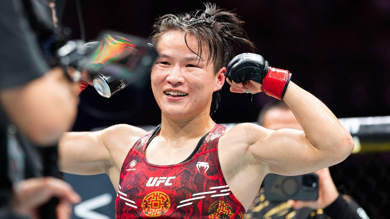 Zhang Weili (L) of China celebrates after the women s strawweight championship at the UFC 312 in Sydney, Australia, Feb. 9, 2025.