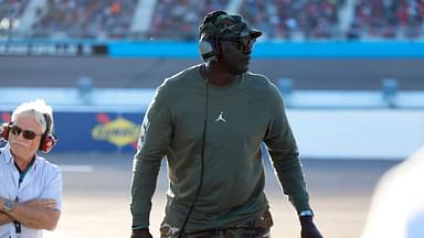 team owner, MICHAEL JORDAN, watches his teams practice during the NASCAR Cup Series Championship Race at Phoenix Raceway in Avondale , AZ.