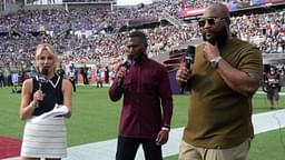 Feb 2, 2025; Orlando, FL, USA; ESPN broadcasters Laura Rutledge (left), Ryan Clark (center) and Marcus Spears during the 2025 Pro Bowl Games at Camping World Stadium.