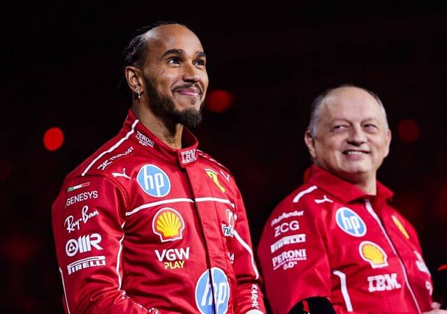 HAMILTON Lewis (gbr), VASSEUR Frederic (fra), Team Principal & General Manager of the Scuderia Ferrari, LECLERC Charles (mco), Scuderia Ferrari, portrait, during the F1 75 Live at The O2