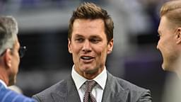 FOX broadcaster and former NFL quarterback Tom Brady looks on before the game between the Minnesota Vikings and the Green Bay Packers at U.S. Bank Stadium.