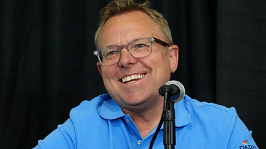 Jun 20, 2024; Eugene, OR, USA; Leigh Diffey during US Olympic Team Trials press conference at Hayward Field. Mandatory Credit: Kirby Lee-Imagn Images