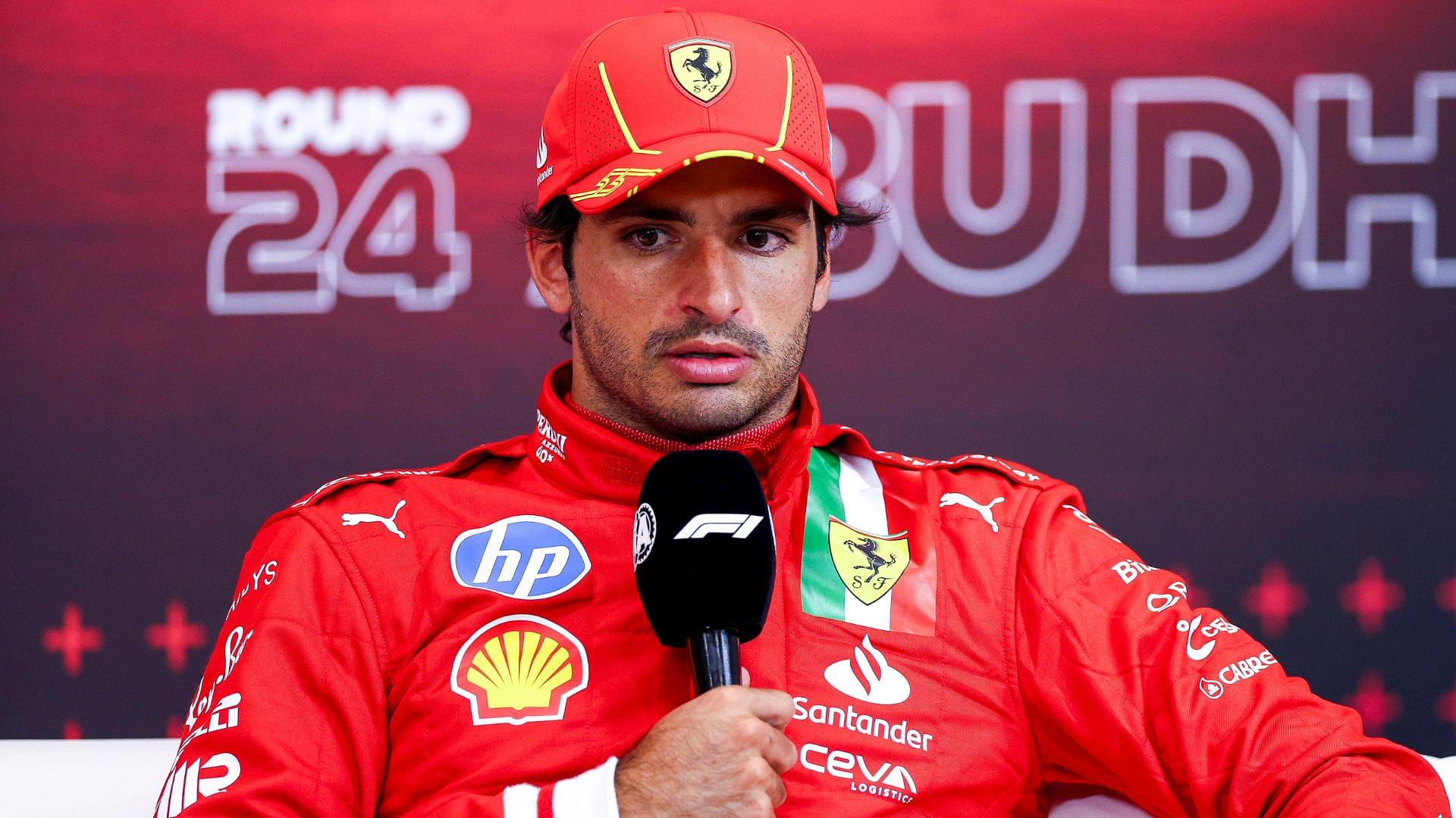 Carlos Sainz of Spain and Ferrari gestures, gestures press conference, Qualifying, F1 Grand Prix of Abu Dhabi, Yas Marina Circuit on December 07, 2024