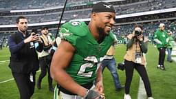 Philadelphia Eagles running back Saquon Barkley (26) runs off the field after win against the Dallas Cowboys at Lincoln Financial Field.