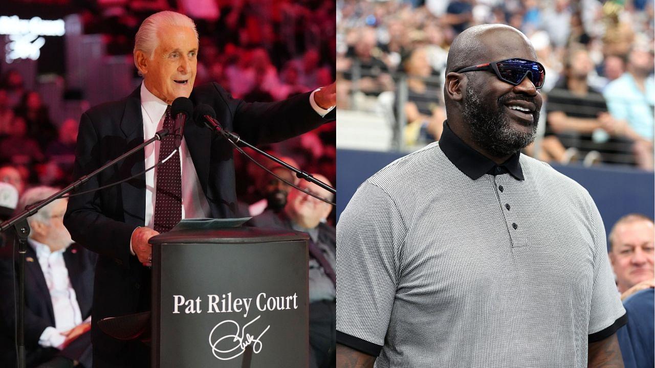 Pat Riley (L), Shaquille O'Neal (R)