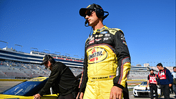 Oct 19, 2024; Las Vegas, Nevada, USA; NASCAR Cup Series driver Joey Logano (22) during qualifying for the South Point 400 at Las Vegas Motor Speedway. Mandatory Credit: Gary A. Vasquez-Imagn Images