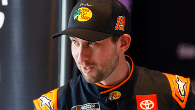 Feb 12, 2025; Daytona Beach, Florida, USA; NASCAR Cup Series driver Chase Briscoe during Daytona 500 media day at Daytona International Speedway. Mandatory Credit: Mark J. Rebilas-Imagn Images