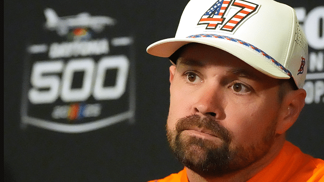 Ricky Stenhouse Jr. talks with reporters, Wednesday February 12, 2025 during Media Day for the Daytona 500.