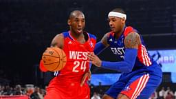 Western Conference guard Kobe Bryant (24) of the Los Angeles Lakers drives against Eastern Conference forward Carmelo Anthony (7) of the New York Knicks in the first quarter of the 2013 NBA all star game at the Toyota Center