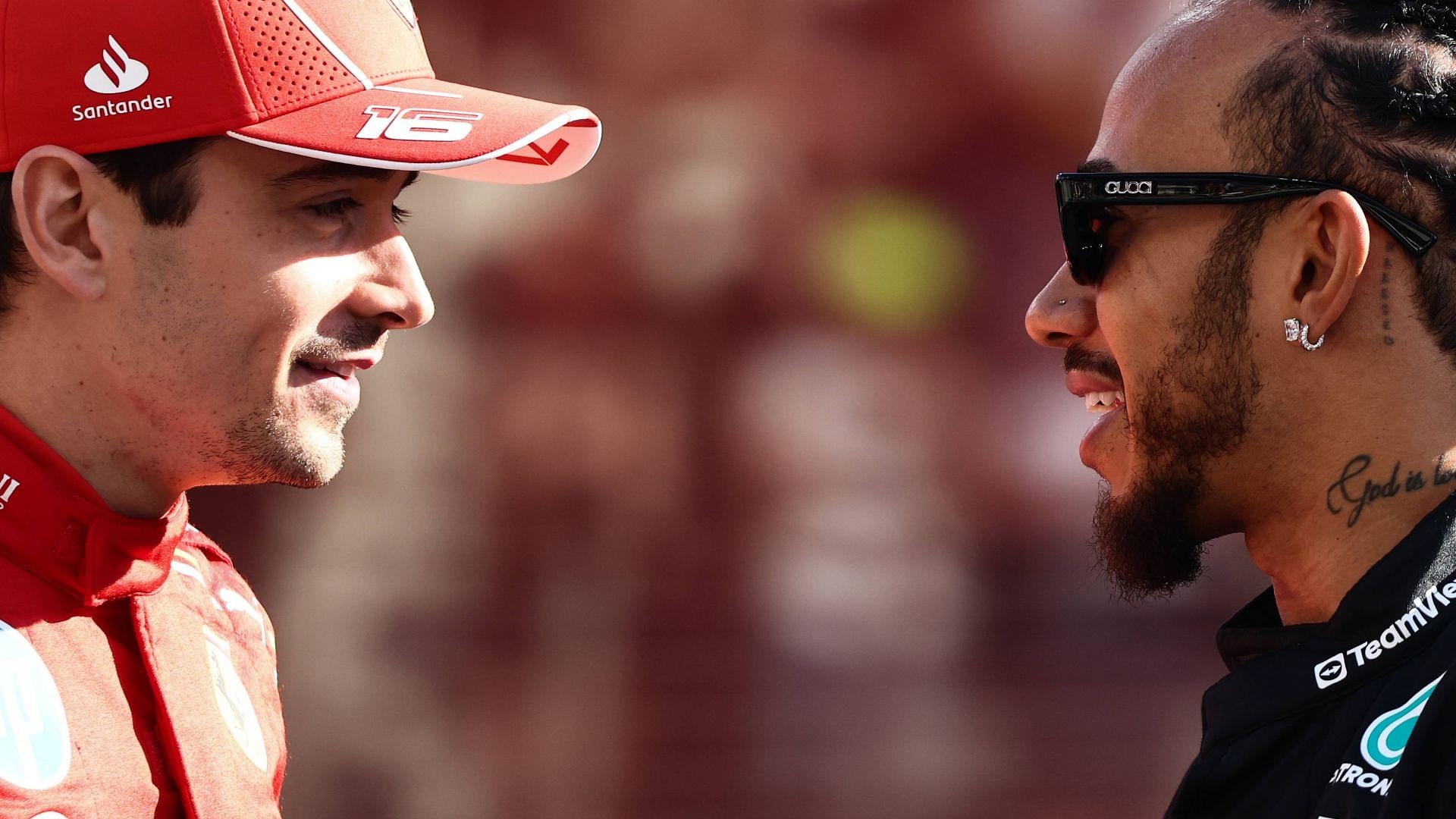 F1 Abu Dhabi Grand Prix 2024 Charles Leclerc of Ferrari and Lewis Hamilton of Mercedes before the Formula 1 Abu Dhabi Grand Prix at Yas Marina Cicuit in Abu Dhabi