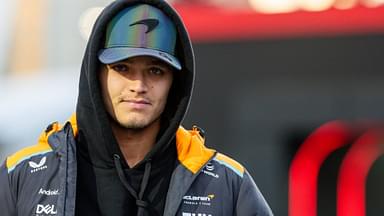 LAS VEGAS, NV - NOVEMBER 22: FP3 and Qualifying Day; Lando Norris (4) of United Kingdom and team McLaren F1 Team walks in the paddock during The F1 Heineken Silver Las Vegas Grand Prix on November 22, 2024, at the Las Vegas Street Circuit in Las Vegas, Nevada.