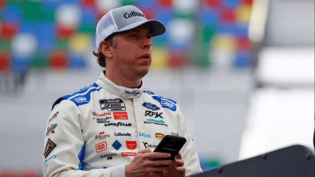 Feb 14, 2025; Daytona Beach, Florida, USA; NASCAR Cup Series driver Brad Keselowski (6) during practice for the Daytona 500 at Daytona International Speedway. Mandatory Credit: Peter Casey-Imagn Images