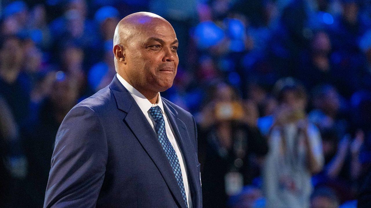 NBA great Charles Barkley is honored for being selected to the NBA 75th Anniversary Team during halftime in the 2022 NBA All-Star Game at Rocket Mortgage FieldHouse