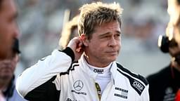 Brad Pitt, actor playing Sonny Hayes, a driver of the fictional Apex APXGP F1 team in the upcoming F1 movie by Jospeh Kosinski is seen on a movie set during Formula 1 Abu Dhabi Grand Prix