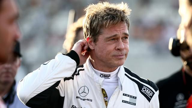 Brad Pitt, actor playing Sonny Hayes, a driver of the fictional Apex APXGP F1 team in the upcoming F1 movie by Jospeh Kosinski is seen on a movie set during Formula 1 Abu Dhabi Grand Prix