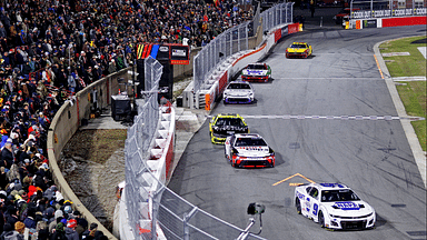 Feb 2, 2025; WInston-Salem, North Carolina, USA; NASCAR Cup Series driver Chase Elliot (9) leads the field during the Clash at Bowman Gray at Bowman Gray Stadium. Mandatory Credit: Peter Casey-Imagn Images