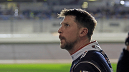 Denny Hamlin gets out of his car and checks out the screen during the Daytona 500 Pole Qualifying at Daytona International Speedway on Wednesday, Feb.12, 2025.