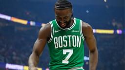 Boston Celtics guard Jaylen Brown (7) reacts in the first quarter against the Cleveland Cavaliers at Rocket Mortgage FieldHouse.