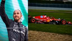 Lewis Hamilton (L) and Ferrari's F1 car at Fiorano (R)