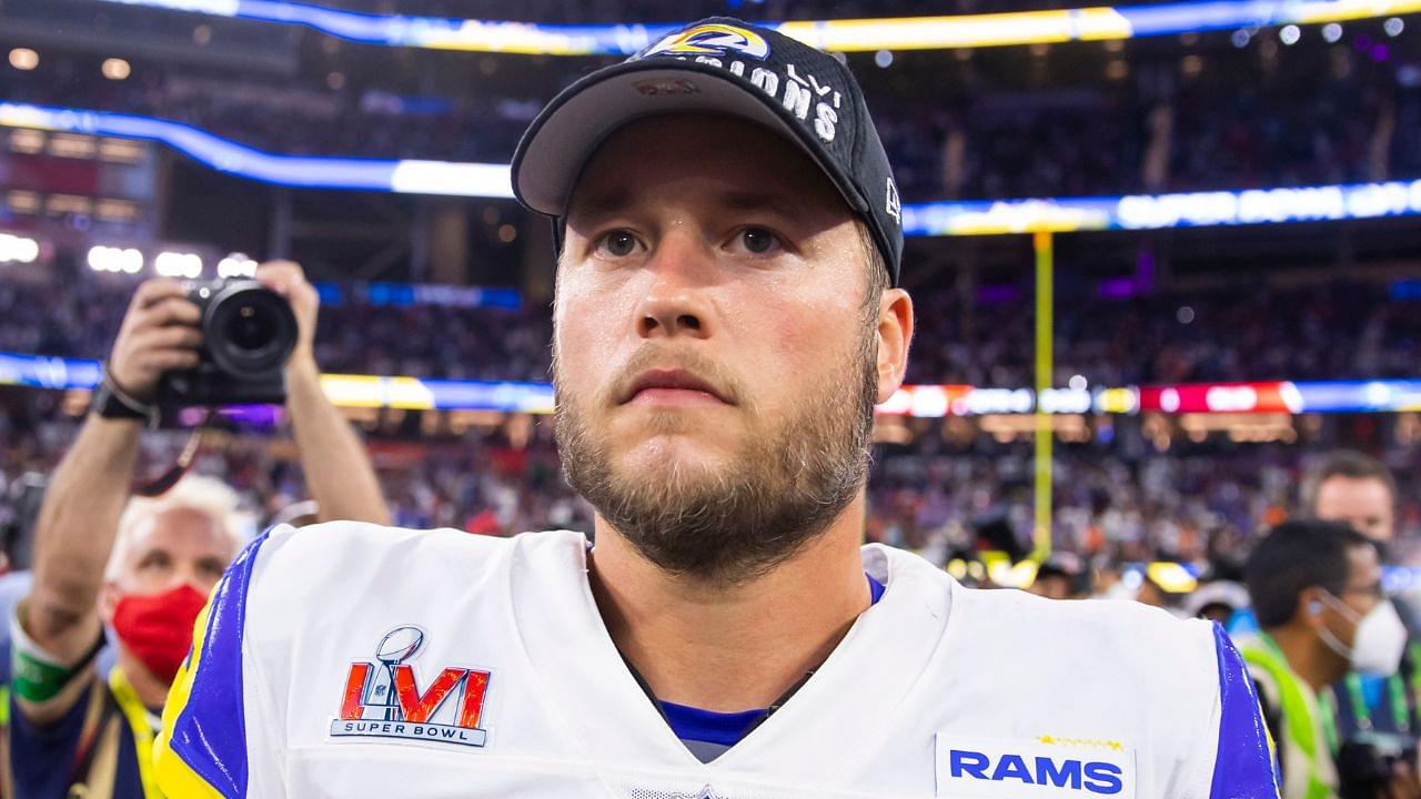 Los Angeles Rams quarterback Matthew Stafford (9) after defeating the Cincinnati Bengals in Super Bowl LVI at SoFi Stadium.