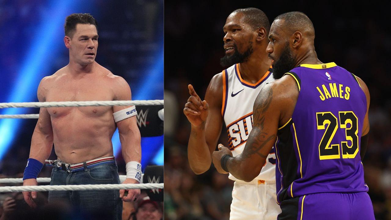 John Cena (L) and LeBron James and Kevin Durant (R)