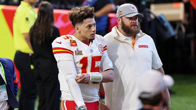 Kansas City Chiefs quarterback Patrick Mahomes (15) walks off the field after losing against the Philadelphia Eagles in Super Bowl LIX at Caesars Superdome.