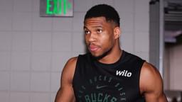 Milwaukee Bucks forward Giannis Antetokounmpo (34) prepares for a game against the Atlanta Hawks at State Farm Arena.