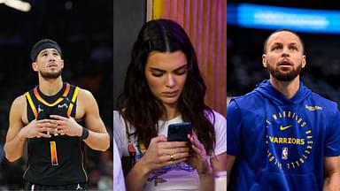 Devin Booker(L), Kendall Jenner(Center), and Stephen Curry(R)