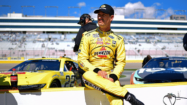 Mar 15, 2025; Las Vegas, Nevada, USA; NASCAR Cup Series driver Joey Logano (22) during qualifying for the Pennzoil 400 at Las Vegas Motor Speedway. Mandatory Credit: Gary A. Vasquez-Imagn Images