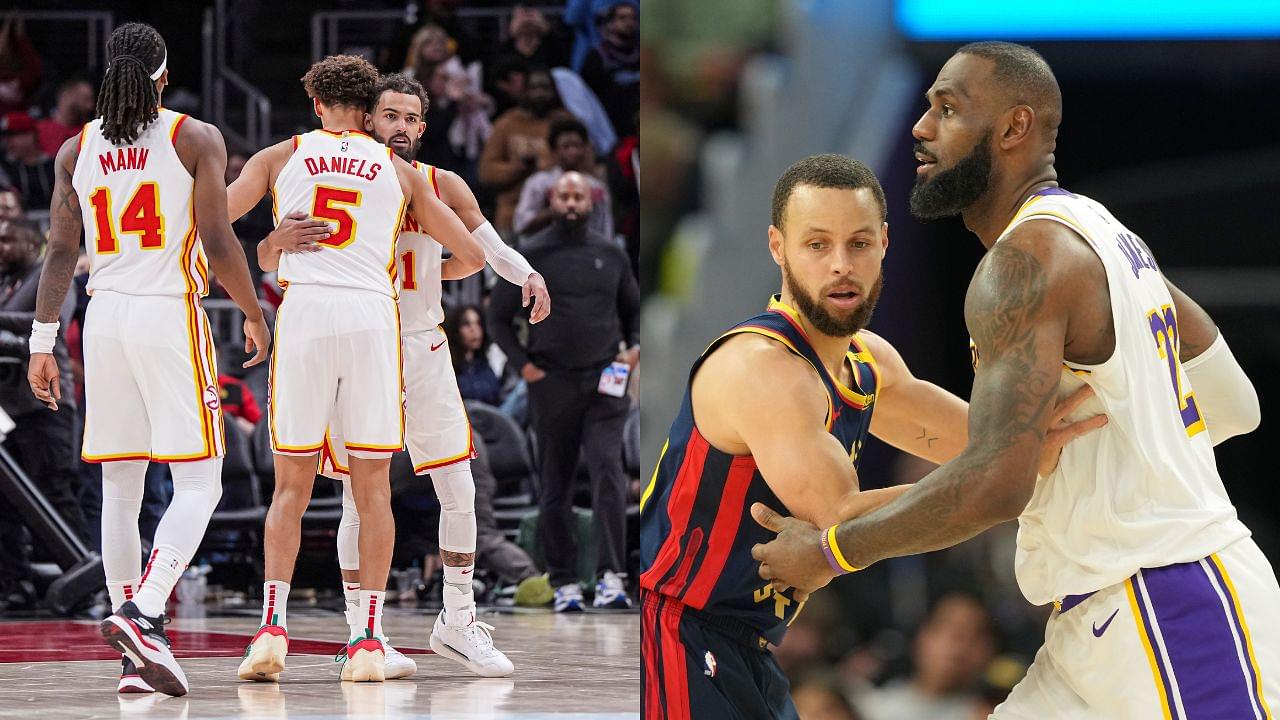 Terance Mann, Dyson Daniels, and Trae Young(L), Stephen Curry and LeBron James(R)