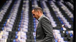 Dallas Mavericks general manager Nico Harrison walks off the court before the game between the Dallas and the Sacramento Kings at the American Airlines Center.