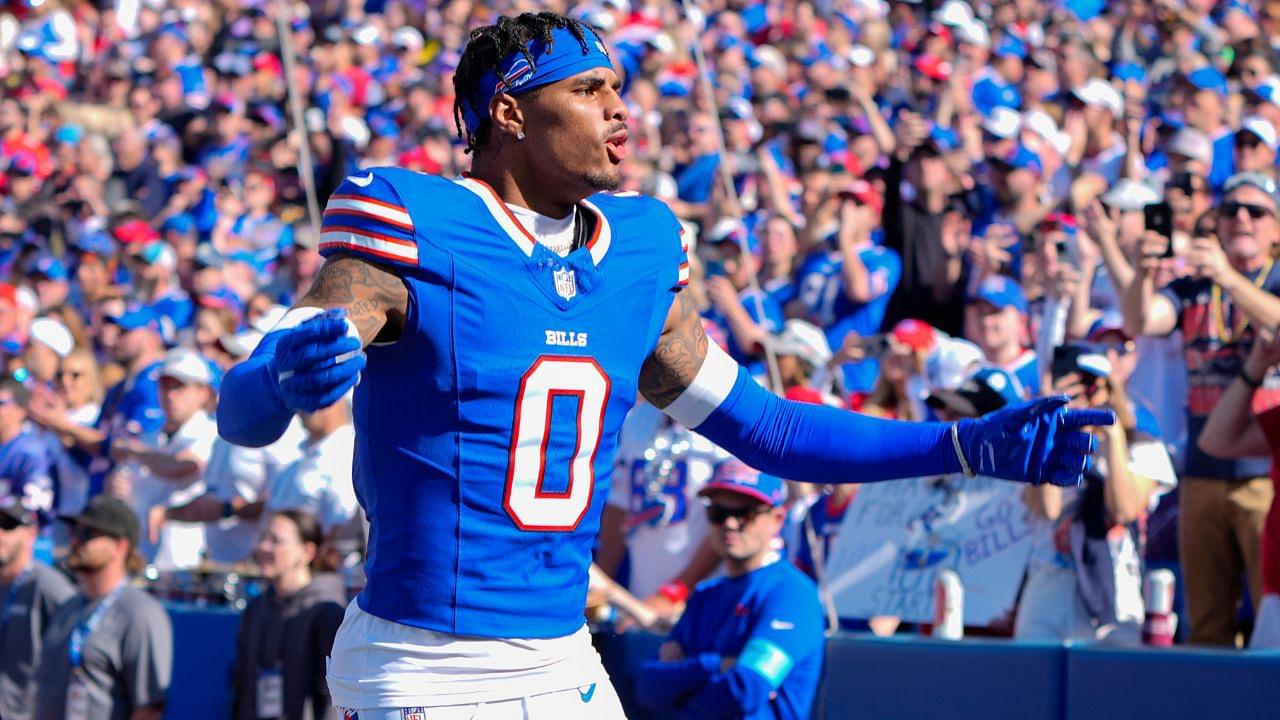 Buffalo Bills wide receiver Keon Coleman (0) is introduced prior to the game against the Tennessee Titans at Highmark Stadium.