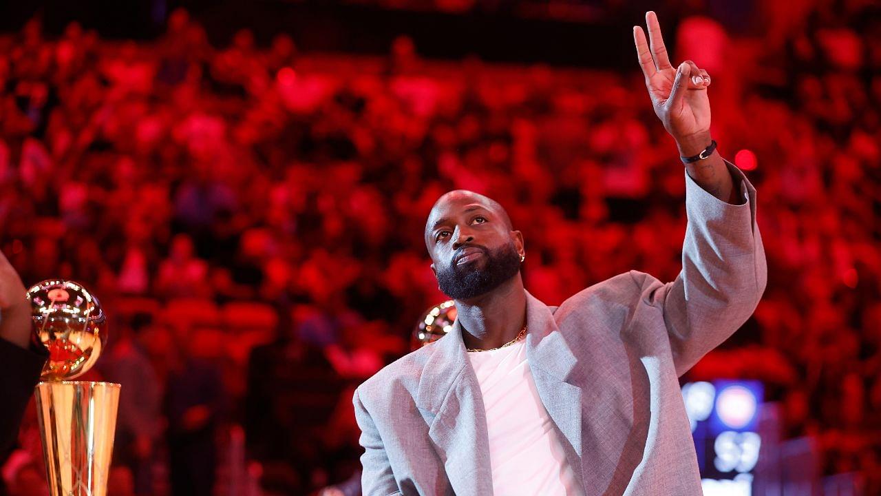 Former Miami Heat guard Dwyane Wade is honored at halftime during the game against the Detroit Pistons at Kaseya Center.