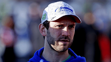 NASCAR Cup Series driver Daniel Suarez (99) walks the track before practice for the Clash at Bowman Gray at Bowman Gray Stadium.