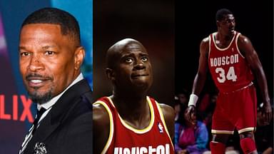 Jamie Foxx (L), Vernon Maxwell (C), Hakeem Olajuwon (R)