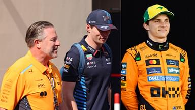 Zak Brown, Max Verstappen (L) and Oscar Piastri (R)