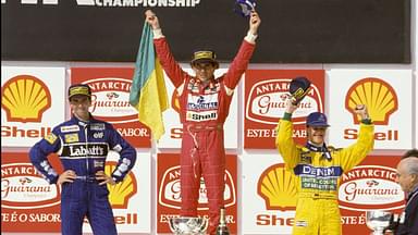 WINNER AYRTON SENNA ON MCLAREN FORD SECOND DAMON HILL ON WILLIAMS RENAULT AND THIRD MICHAEL SCHUMACHER ON BENETTON FORD