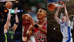 Jayson Tatum (L), Scottie Pippen (C), Cooper Flagg (R)