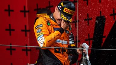 Lando Norris McLaren Formula 1 Team, 04 splashing champagne on the podium at the podium ceremony, ITA, Formula 1 World Championship, Grand Prix Emilia Romagna Imola