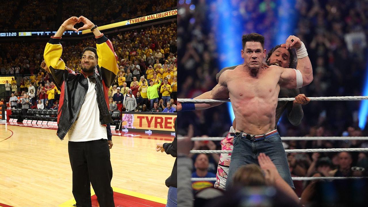 Tyrese Haliburton (L), John Cena (R)