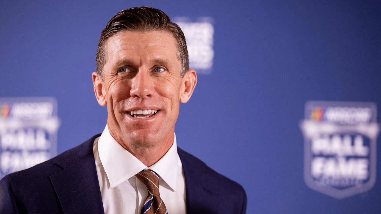 Feb 7, 2025; Charlotte, NC, USA; Former NASCAR driver Carl Edwards on the red carpet before the 2025 NASCAR Hall of Fame Induction Ceremony at Charlotte Convention Center Crown Ballroom. Mandatory Credit: Scott Kinser-Imagn Images