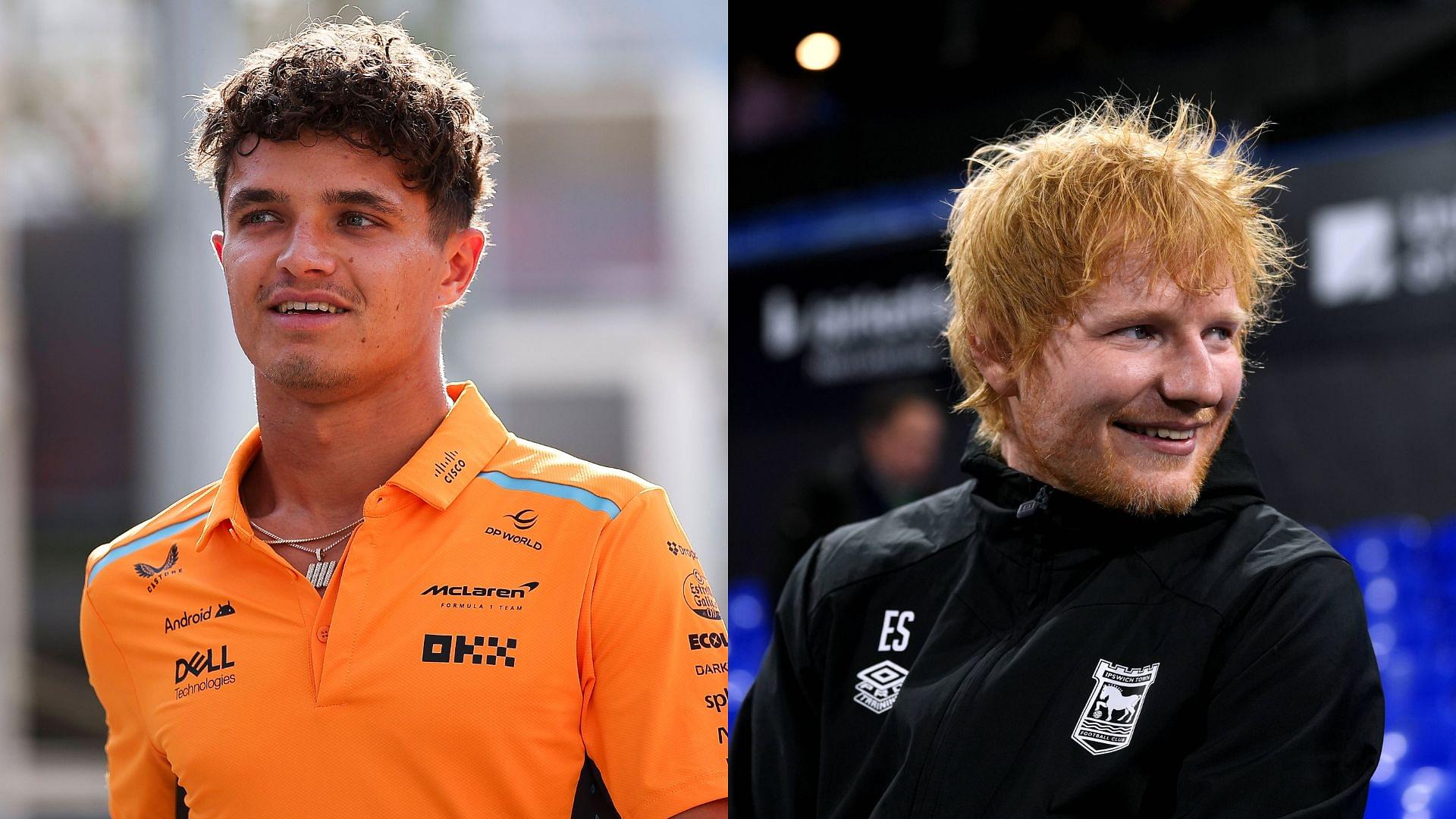 Lando Norris (L) and Ed Sheeran (R)