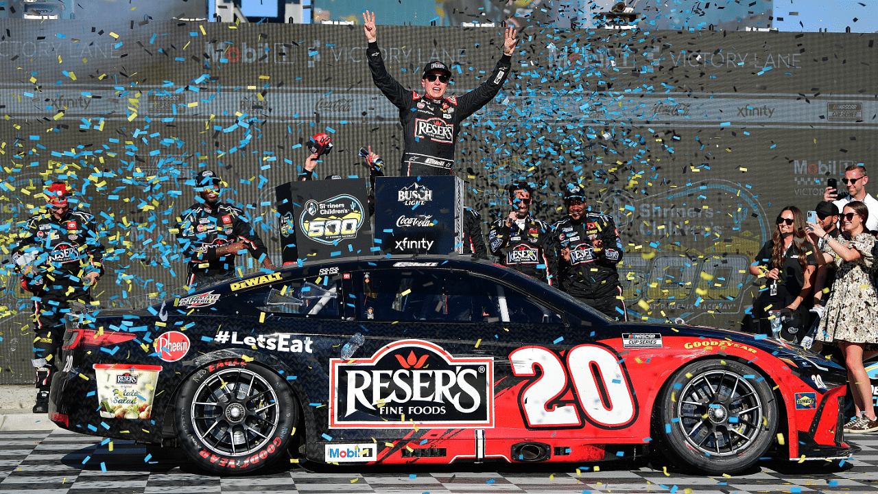 NASCAR Cup Series driver Christopher Bell (20) celebrates his victory of the Shriners Children’s 500 at Phoenix Raceway.