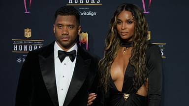 Russell Wilson and his wife Ciara appears on the red carpet prior to the NFL Honors awards presentation at YouTube Theater.