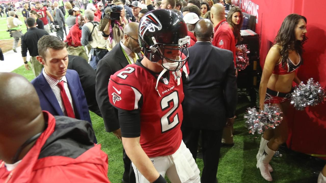 Atlanta Falcons quarterback Matt Ryan (2) leaves the field after being defeated by the New England Patriots 34-28 in overtime in Super Bowl LI at NRG Stadium.