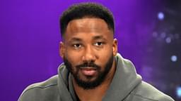 Cleveland Browns defensive end Myles Garrett on radio row at the Super Bowl LIX media center at the Ernest N. Morial Convention Center.