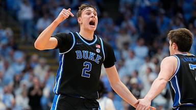 Duke Blue Devils forward Cooper Flagg (2) reacts in the second half at Dean E. Smith Center