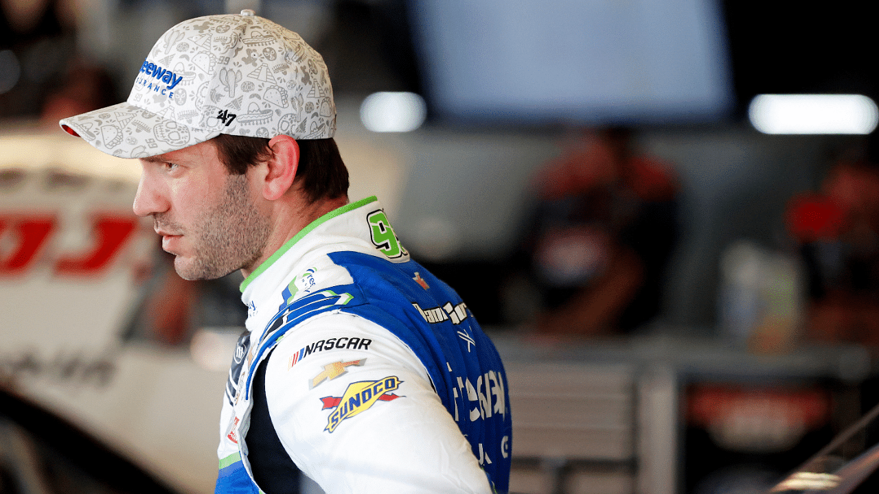 Feb 15, 2025; Daytona Beach, Florida, USA; NASCAR Cup Series driver Daniel Suarez (99) during practice for the Daytona 500 at Daytona International Speedway. Mandatory Credit: Peter Casey-Imagn Images