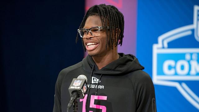 Colorado defensive back Travis Hunter (DB15) during the 2025 NFL Combine at Lucas Oil Stadium.