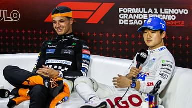 NORRIS Lando (gbr), McLaren F1 Team MCL38, RUSSELL George (gbr), Mercedes AMG F1 Team W15, TSUNODA Yuki (jap), Visa Cash App RB F1 Team VCARB 01, portrait, press conference, PK, Pressekonferenz during the Formula 1 Grande Premio de Sao Paulo 2024